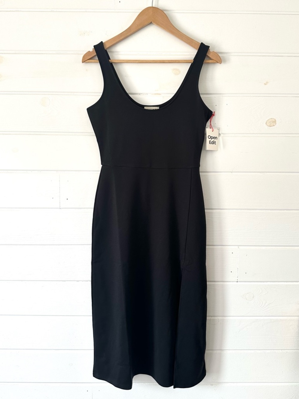 NWT Open Edit Black Sleeveless Scoop Neck Midi Dress with Slit Size M